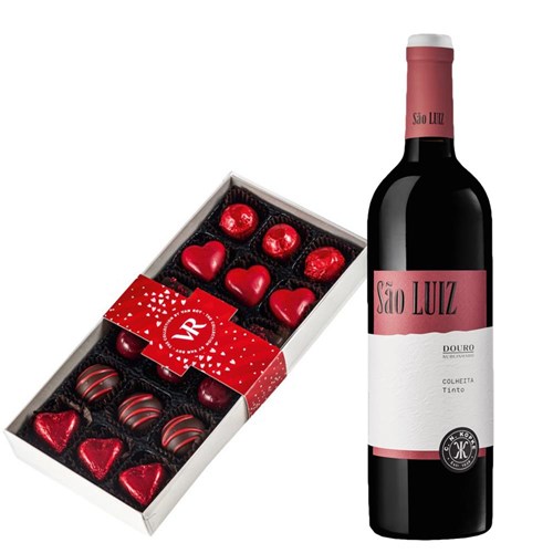 Sao Luiz Colheita Tino 75cl Red Wine and Assorted Box Of Heart Chocolates 215g